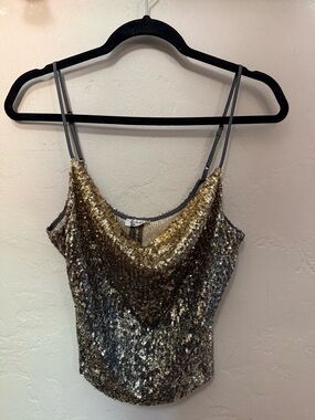 Free People Gold Sequin Tank Top